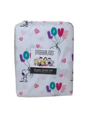 Peanuts Love Balloon Snoopy Queen Sheet Set Valentines Bedding Heart